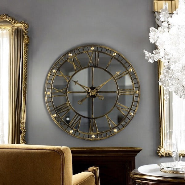 Large Antique Brass Mirror Wall Clock