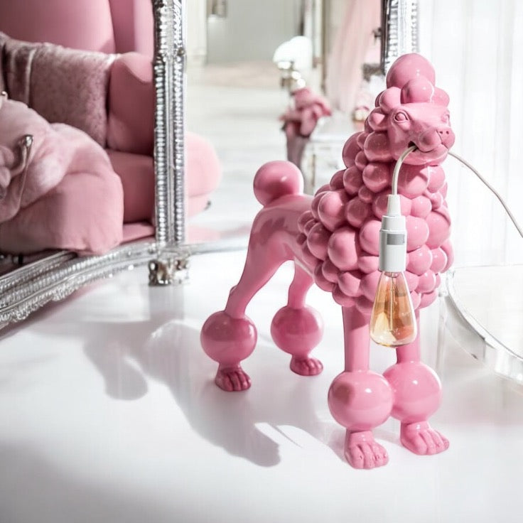 Pink Poodle Table Lamp - holding light