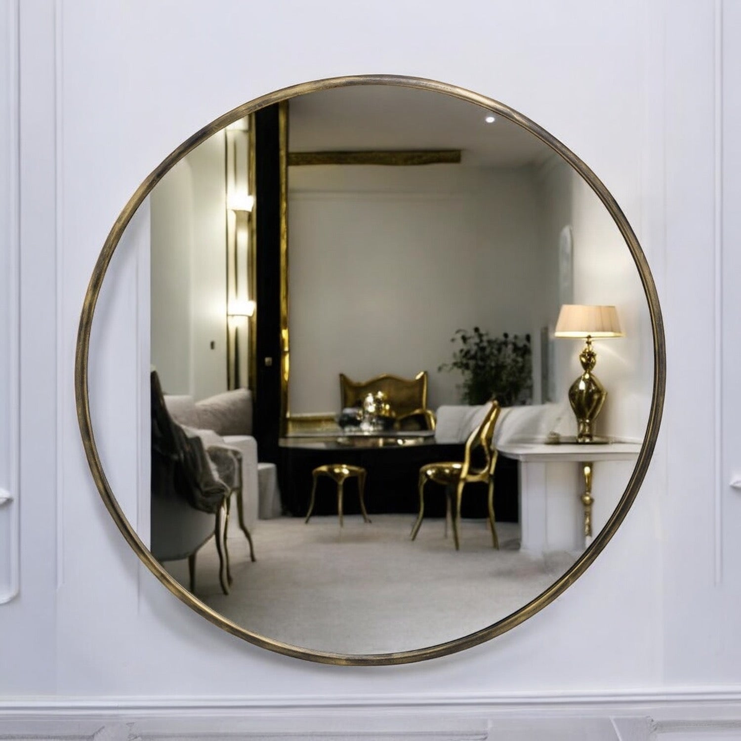 Large Circular Brass Framed Mirror