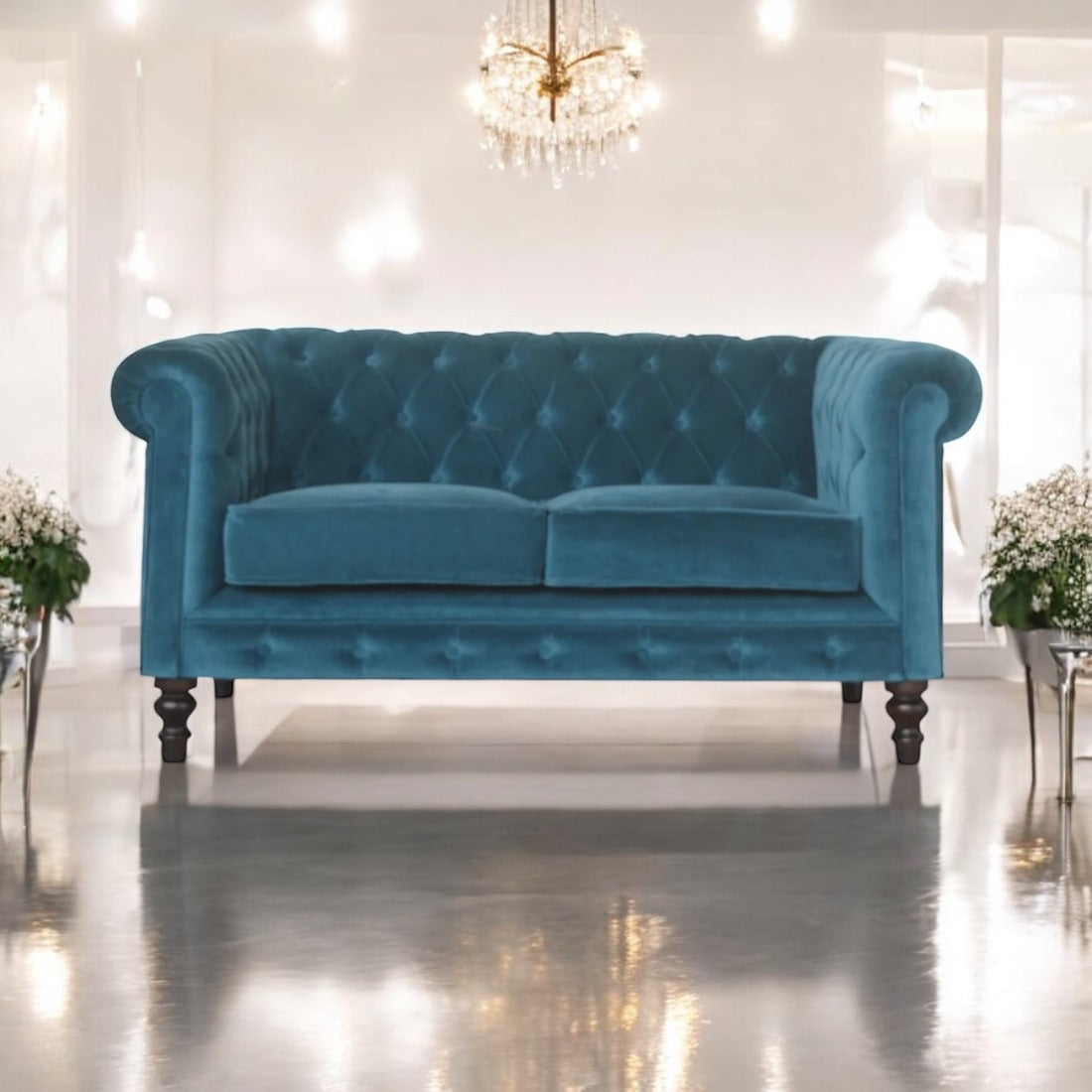 Teal blue Chesterfield sofa