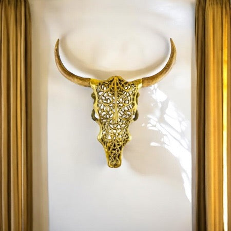 Tribal Bison Wall Head - Gold