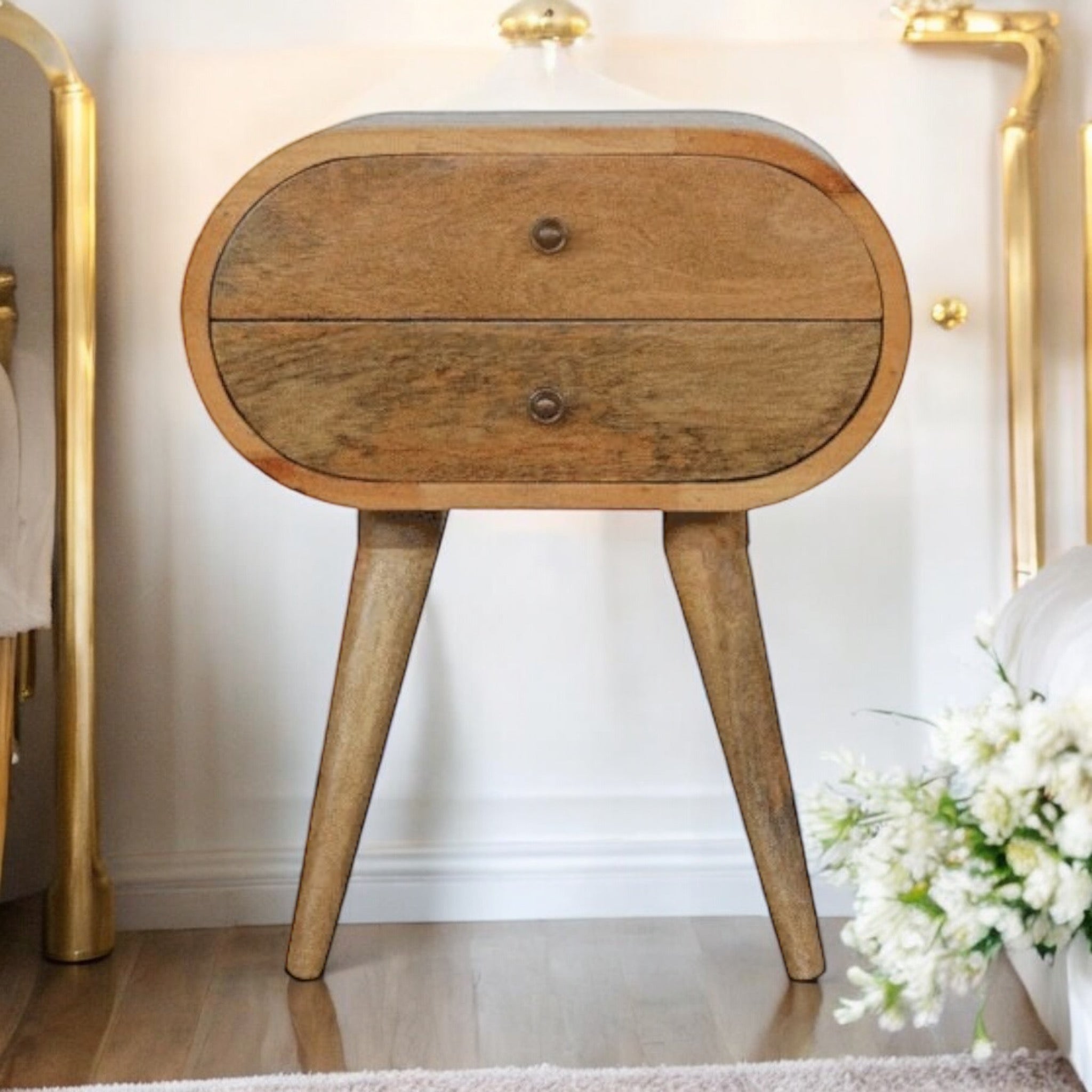 Curved bedside Table - Light Oak Pre Order Item**