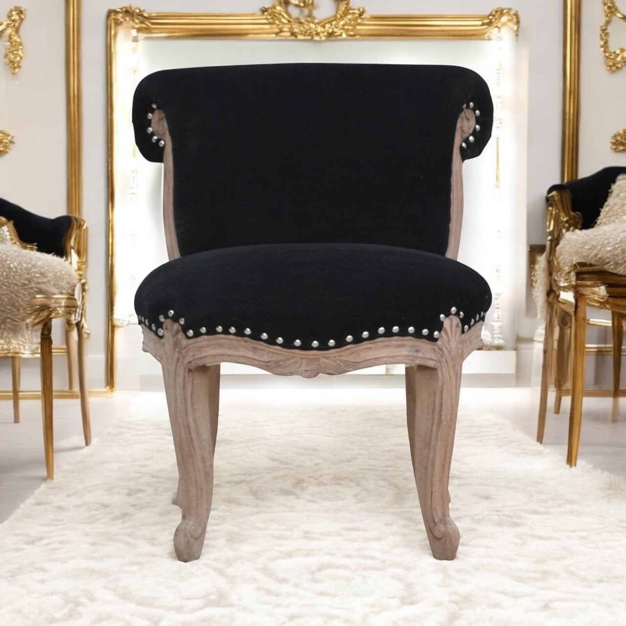 Black velvet studded chair - Pre-Order Item