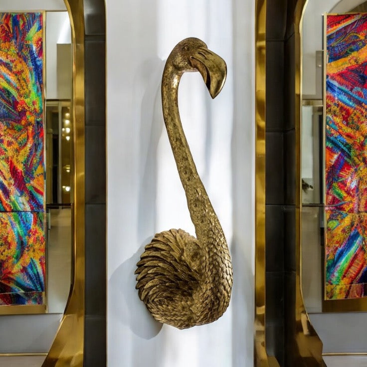 Flamingo - Golden Wall Sculpture