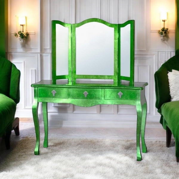 emerald green dressing table Italian Minimalist Light Luxury Emerald Green Solid Wood Adjustable Folding Mirror Dressing Table Storage Modern Apartment