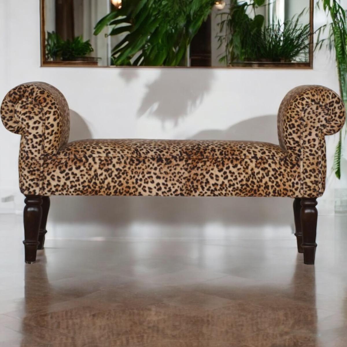 Leopard velvet bench
