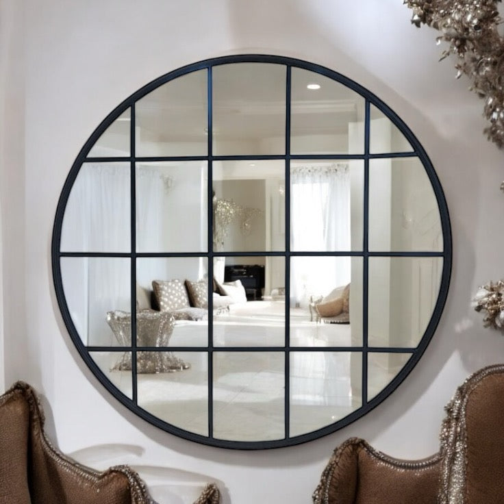 Large Circular Window Mirror - Black