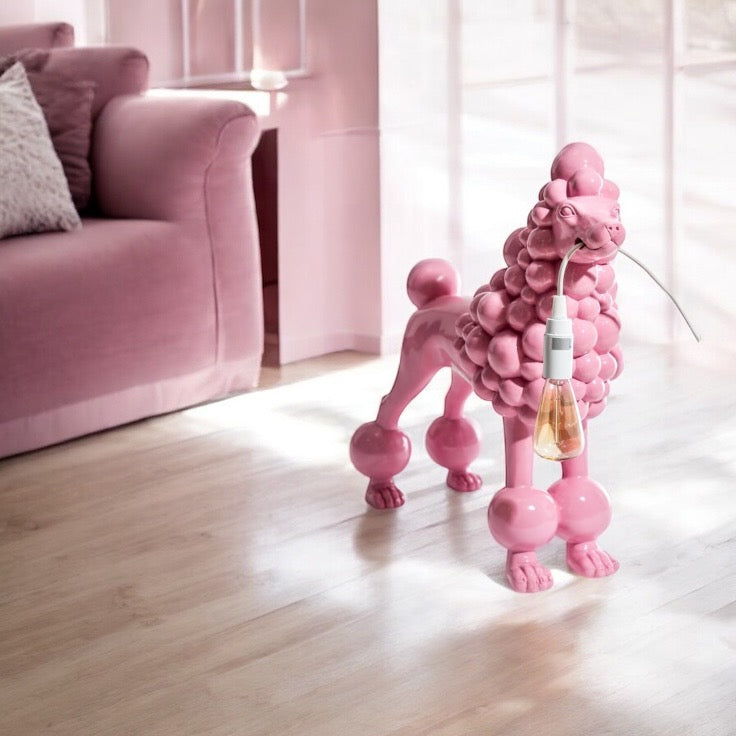 Pink Poodle Table Lamp - holding light