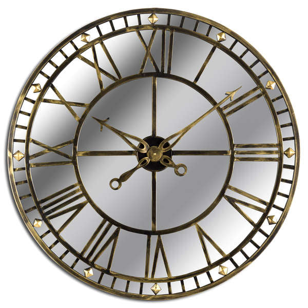 Large Antique Brass Mirror Wall Clock