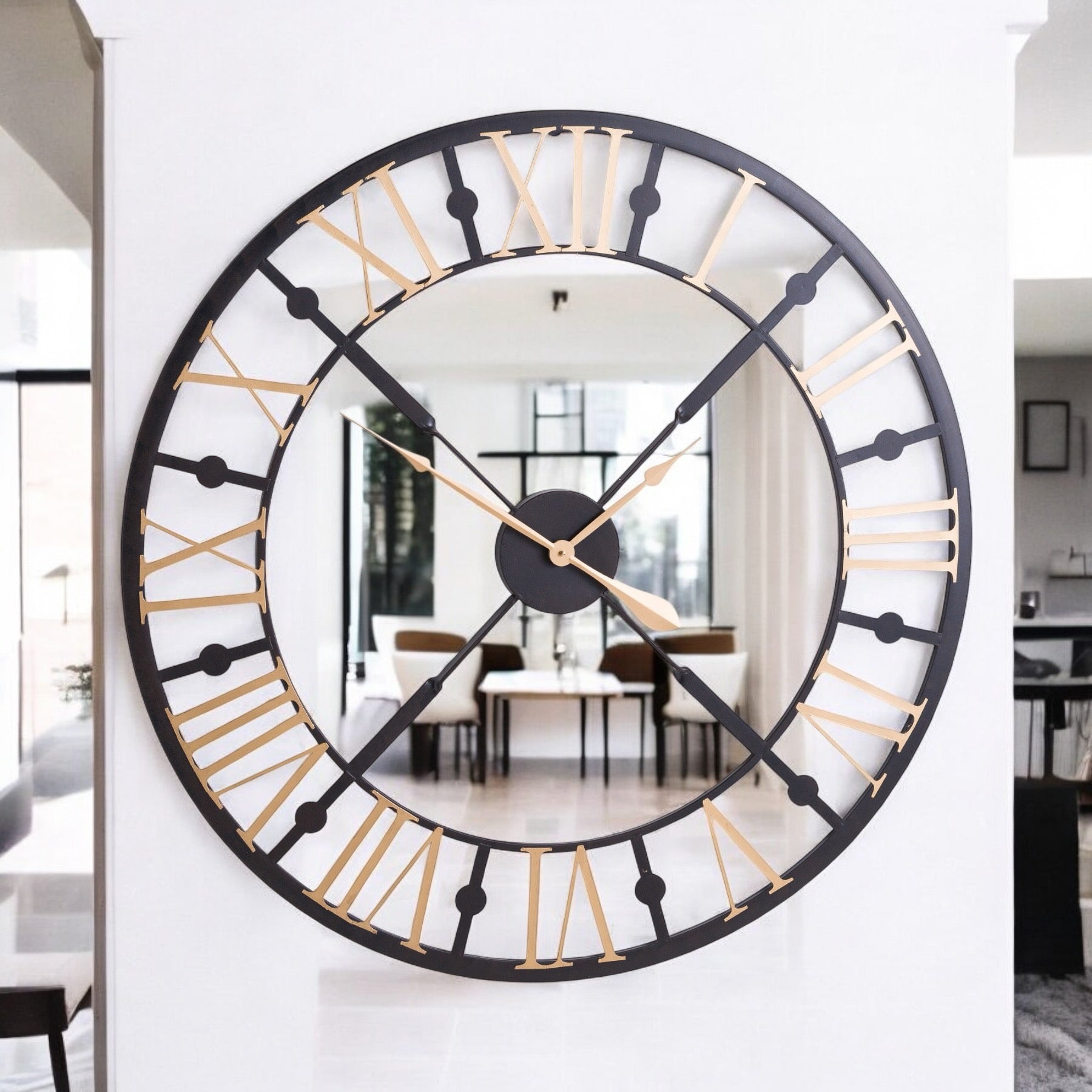 Large Black and Gold Skeleton Wall Clock