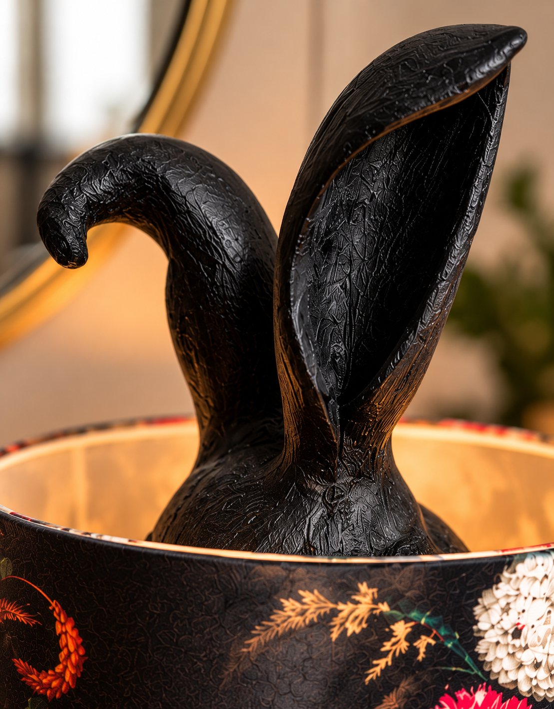 Black Rabbit Table Lamp with Black Boho Shade – Luxury Statement Lighting