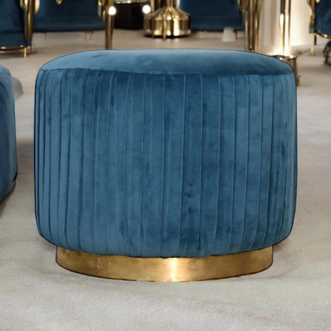 Teal Blue Velvet Pleated Footstool