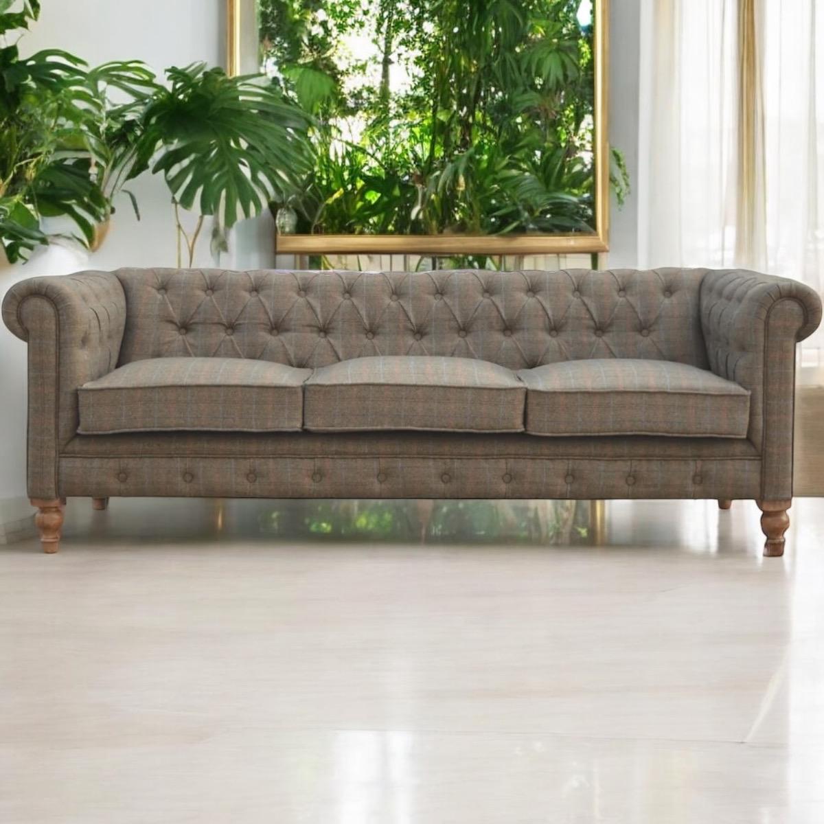 Multi Tweed triple seater Sofa Chesterfield style - Pre Order Only