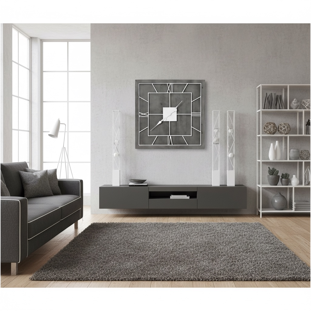 large Square Grey Wall Clock