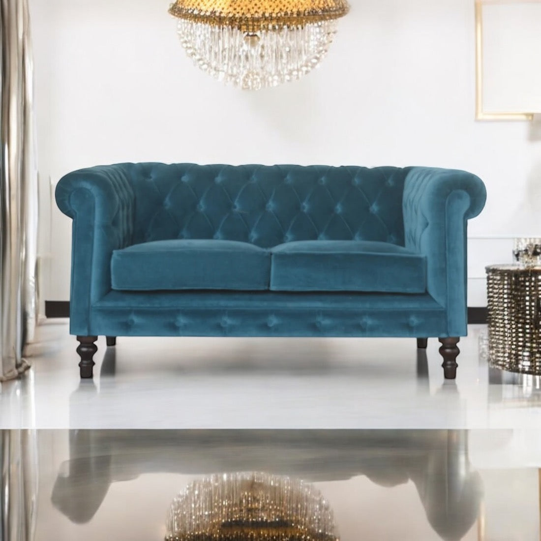 Teal blue Chesterfield sofa