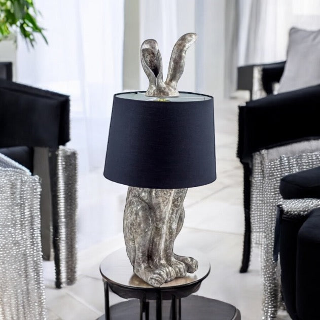 Silver Rabbit Ears Lamp with Black Shade