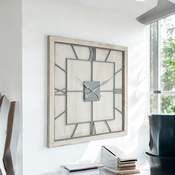 large square white wooden clock