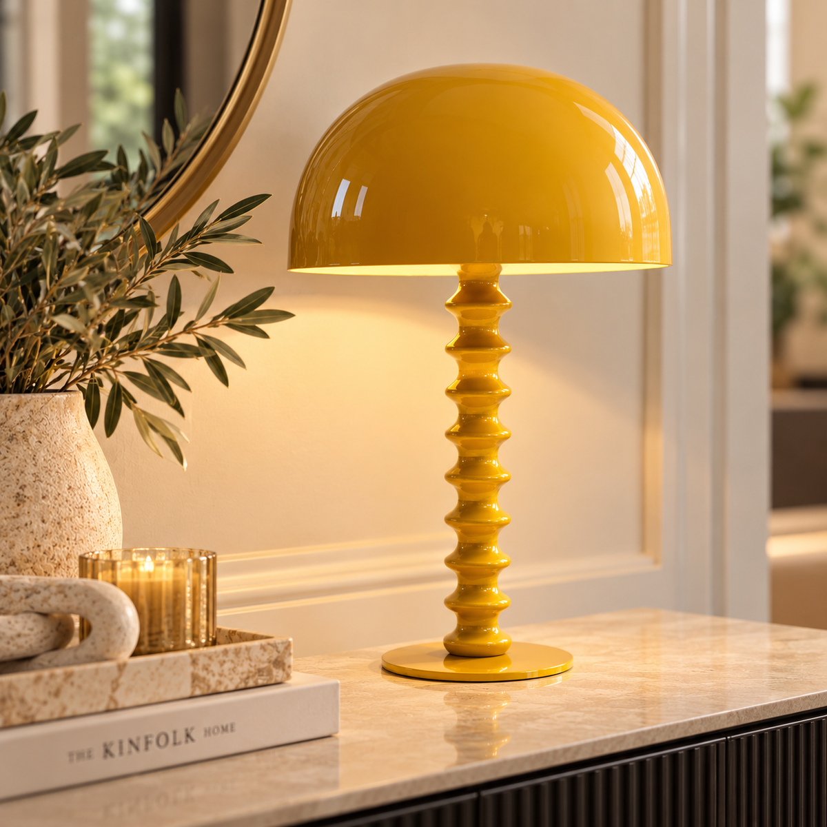 Mustard Yellow Mushroom Table Lamp – Modern Sculptural Statement Lighting
