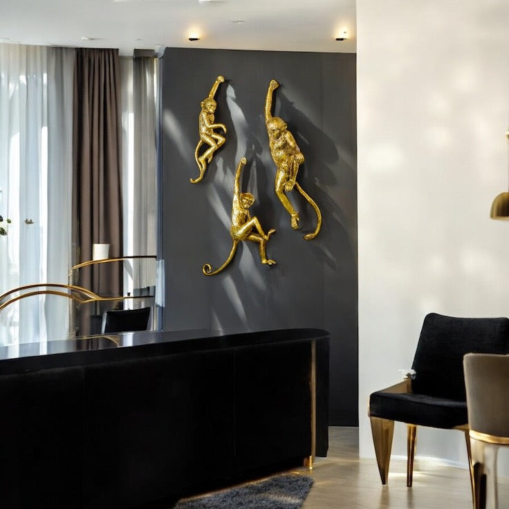 Monkey wall sculptures Set of 3 - Gold
