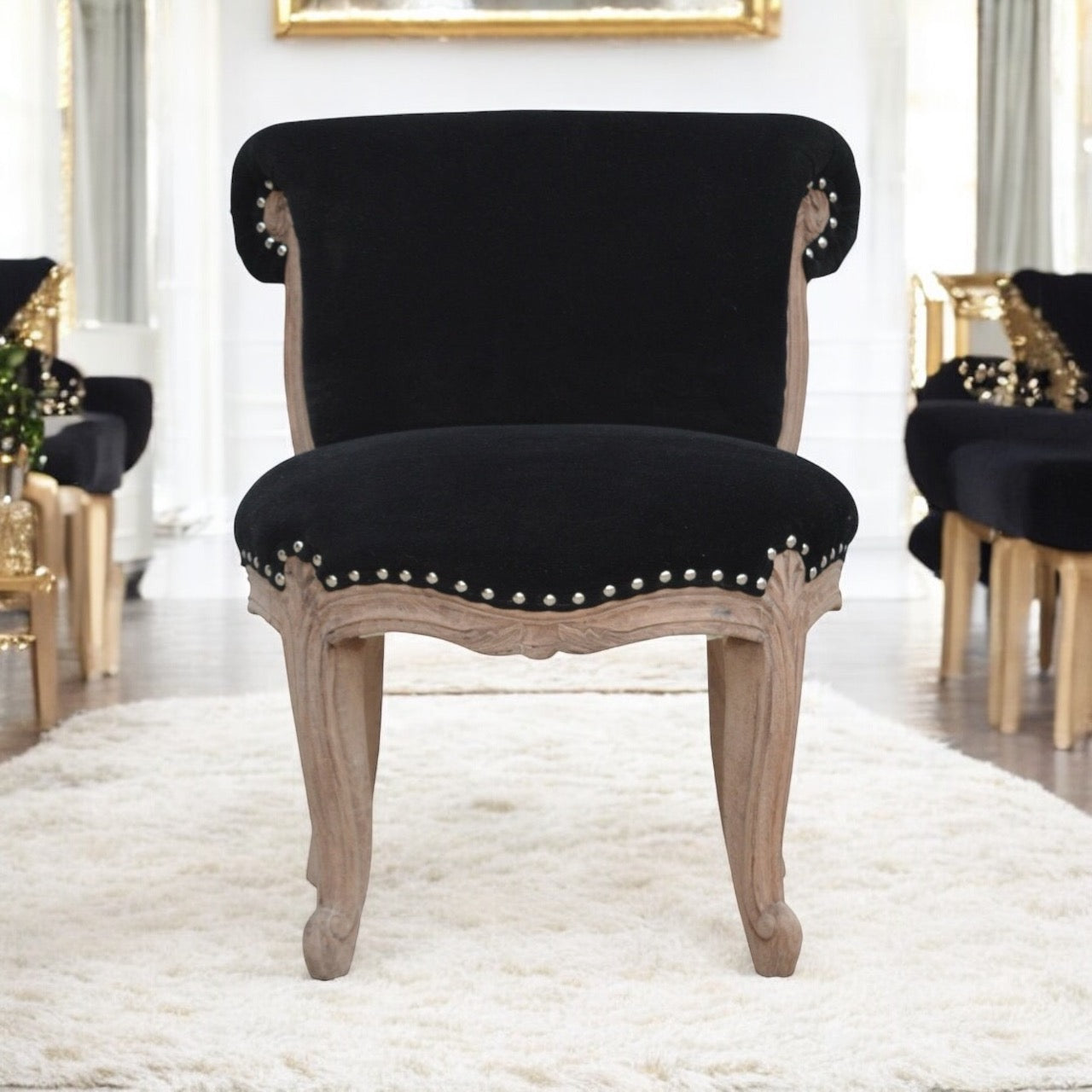 Black velvet studded chair - Pre-Order Item