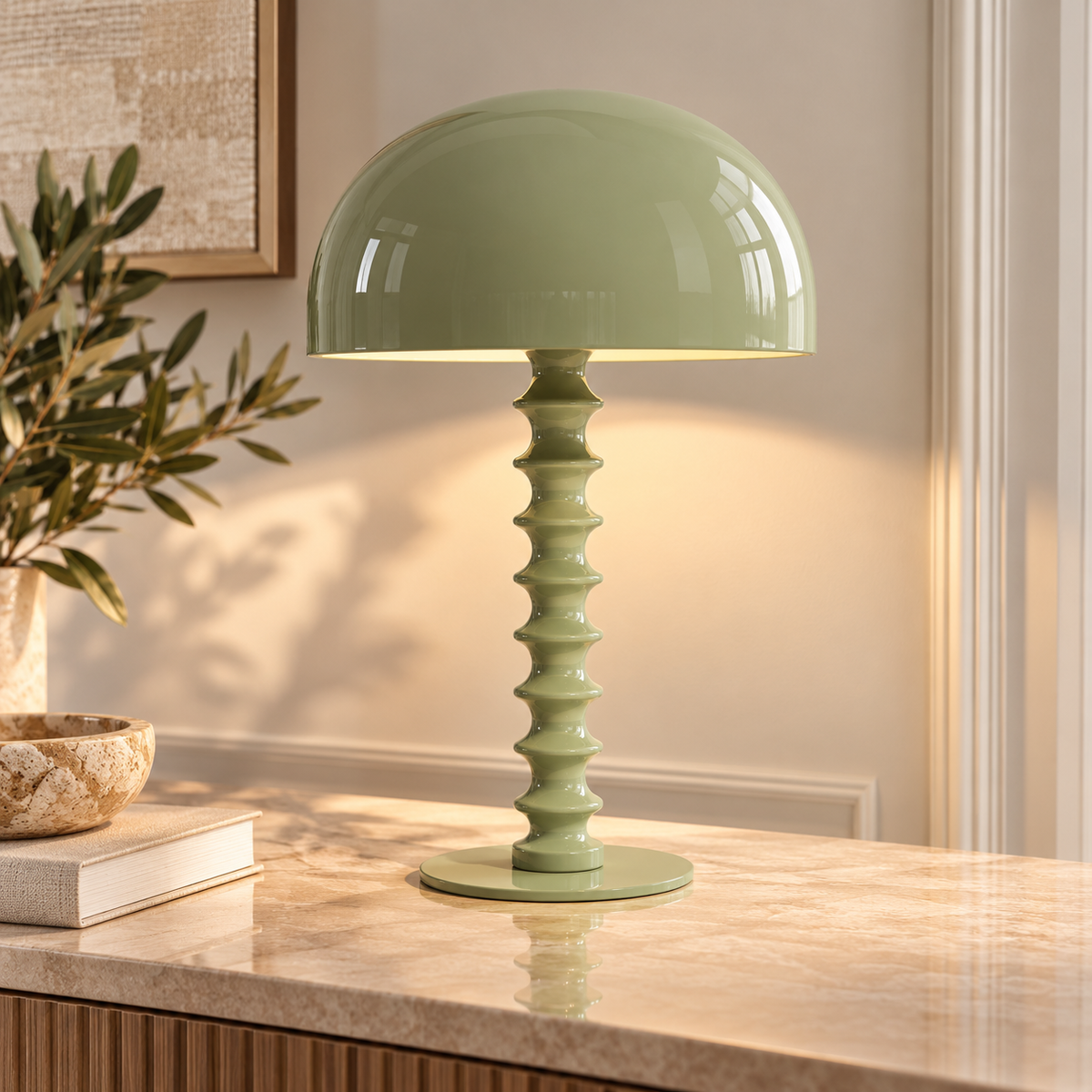 Sage Green Mushroom Table Lamp – Modern Sculptural Statement Lighting