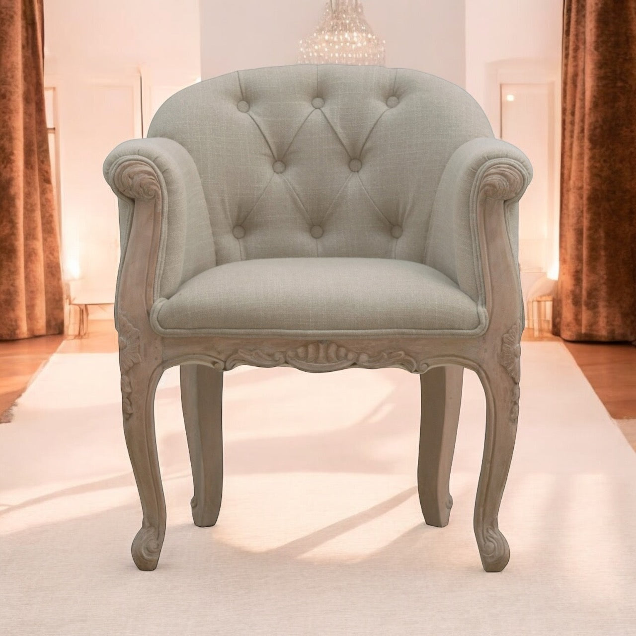 French Style Linen vintage Chair