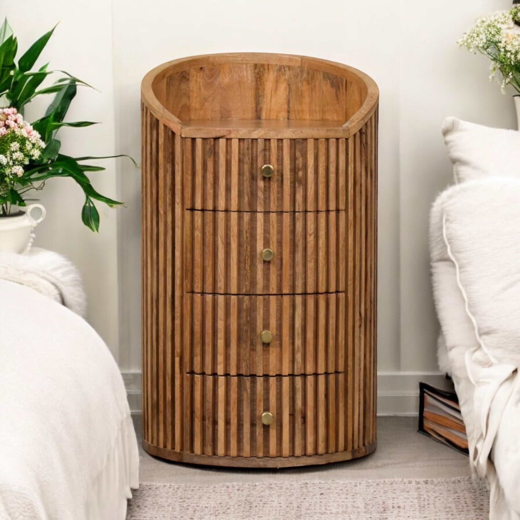 Bedside Table - Ridged Nordic Tallboy Style