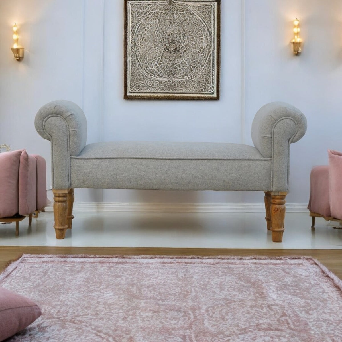 Grey Tweed fabric bench - Pre - Order only