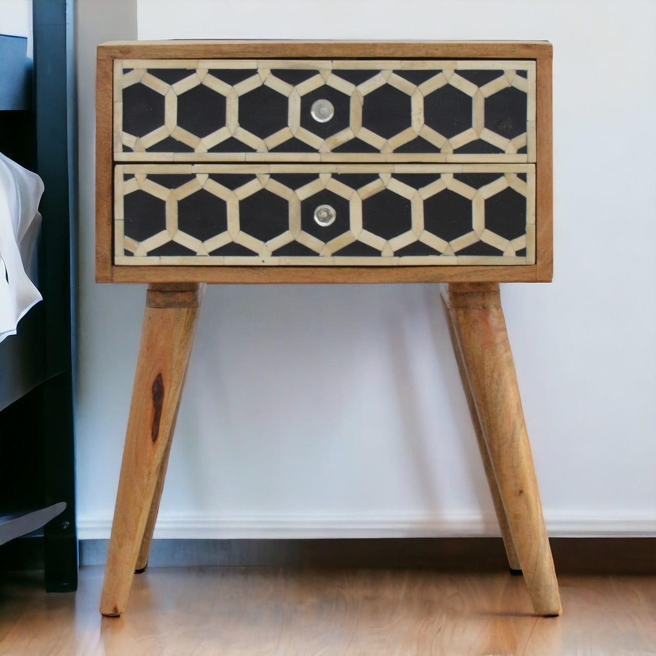 Monochrome inlay bedside table - Pre order Item*