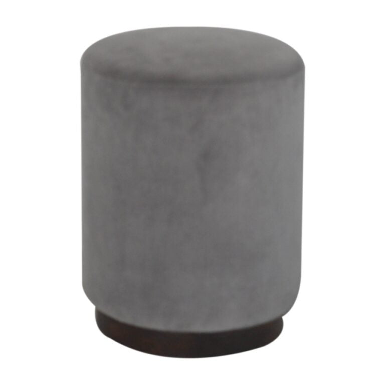 Grey Velvet footstool with Wooden base.