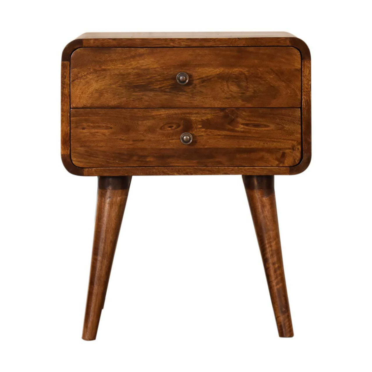 Curved Chestnut oak bedside Table - With Cable & USB Access.