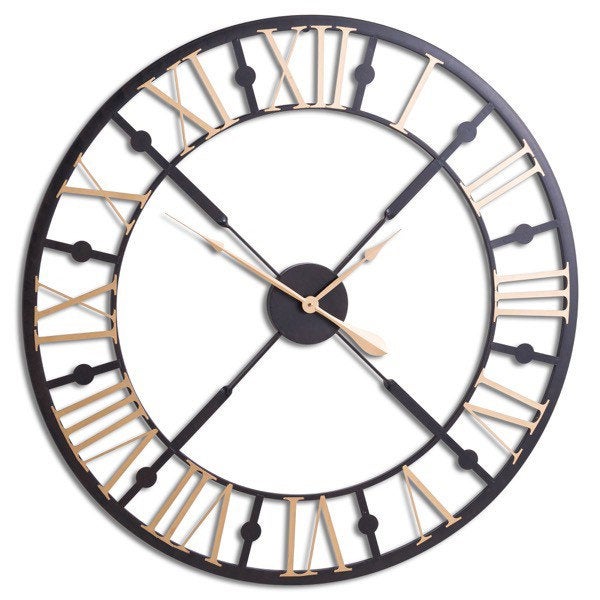 Large Black and Gold Skeleton Wall Clock