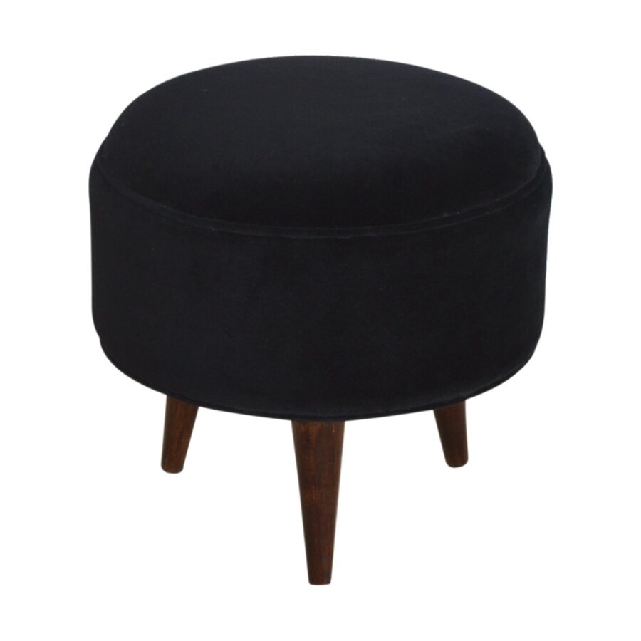 Luxurious Jet Black Nordic velvet footstool