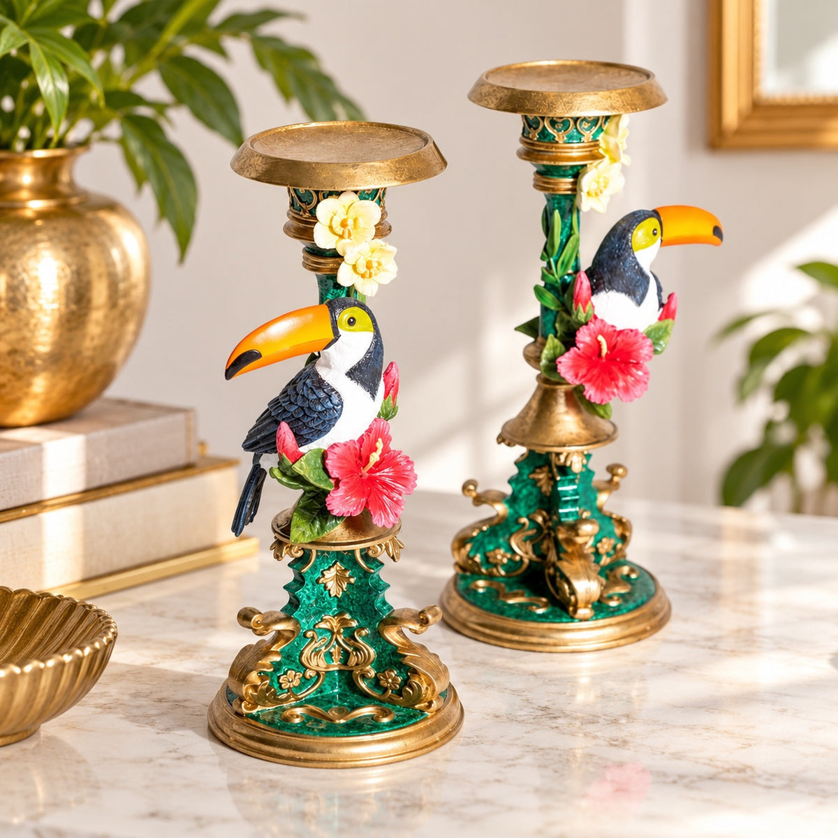 Parrot candle holder set