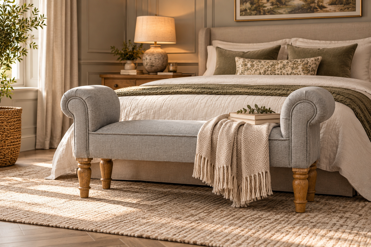 Handcrafted Grey Tweed Bench