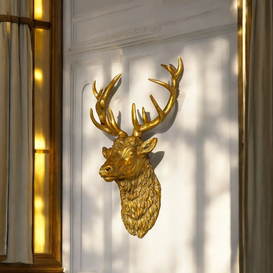 Large Stag Wall Head - Antique Gold