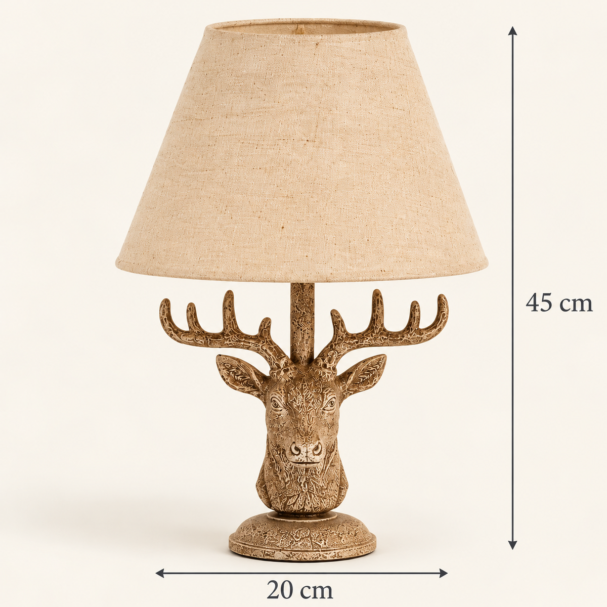 Stonewashed Stag Head Table Lamp with Linen Shade
