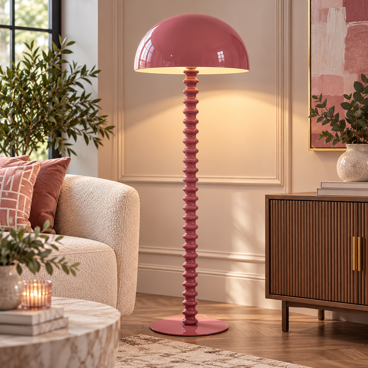 Dusky Pink Mushroom Floor Lamp – Modern Sculptural Statement Lighting