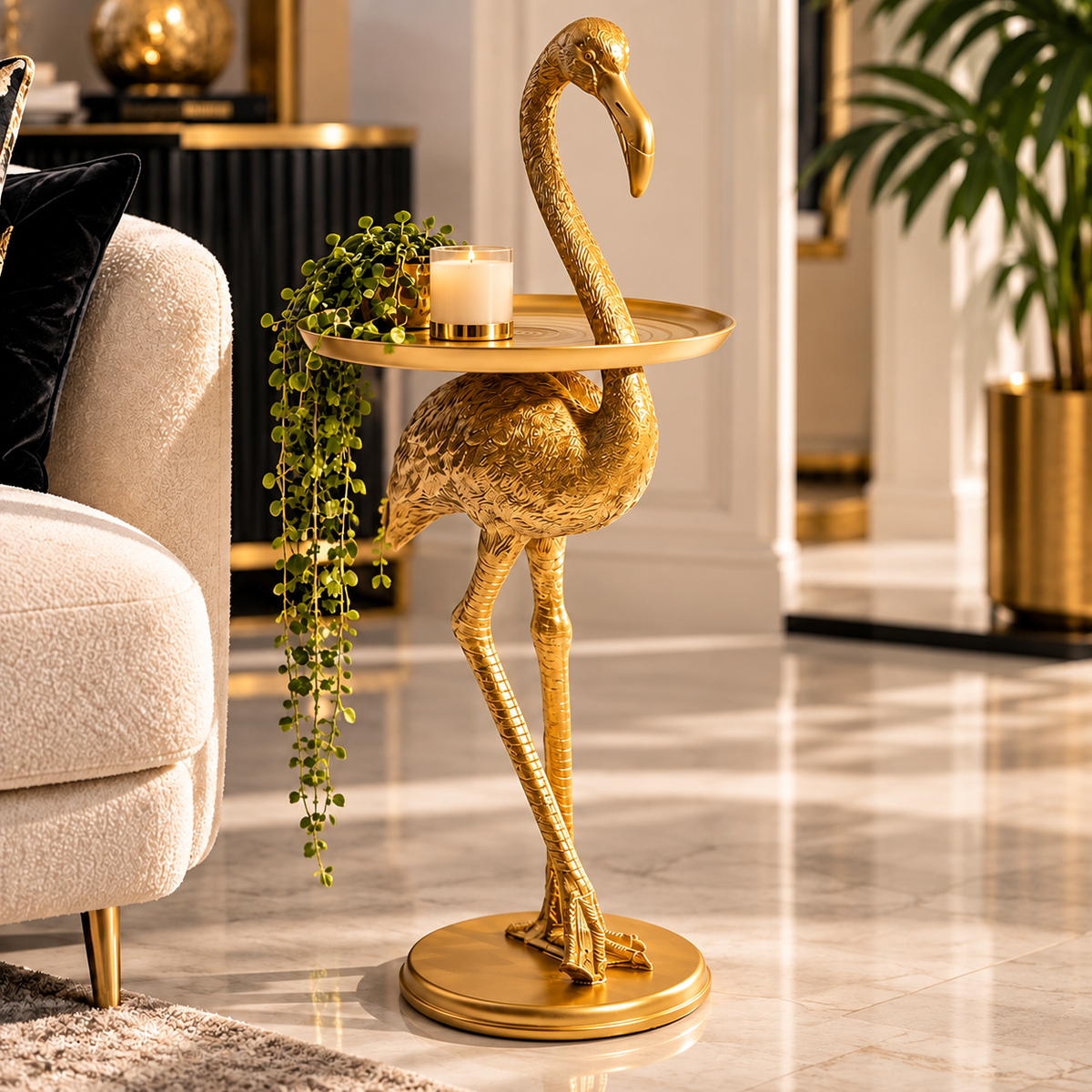 Gold Flamingo Side Table – Luxury Statement Accent Table