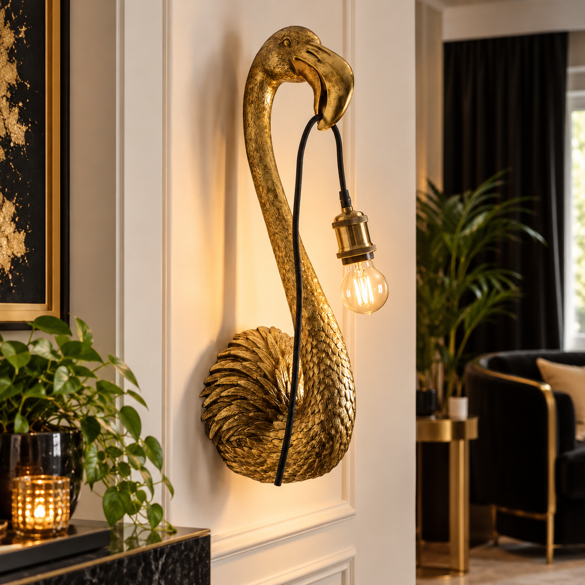 Antique Gold Flamingo Wall Light – Luxury Statement Wall Lighting