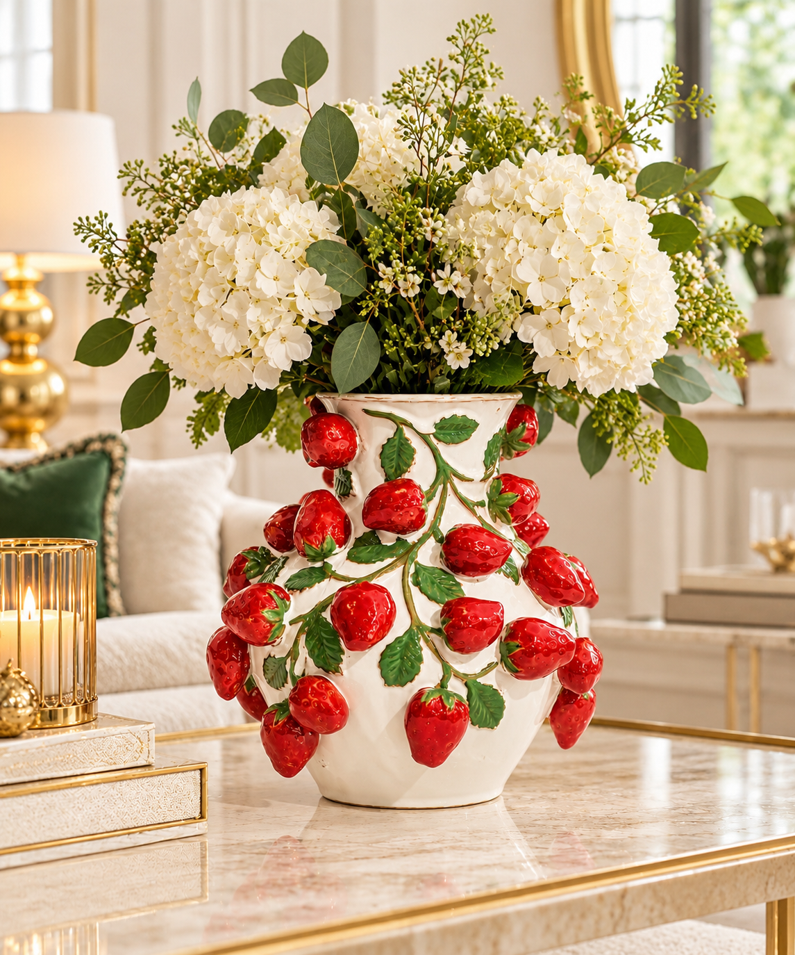 Luxury Strawberry Vine Ceramic Vase – Hand-Painted Statement Vase