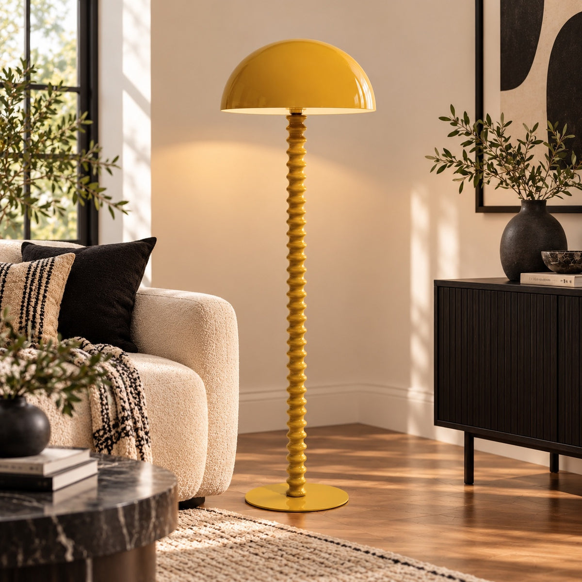 Mustard Yellow Mushroom Floor Lamp – Modern Sculptural Statement Lighting