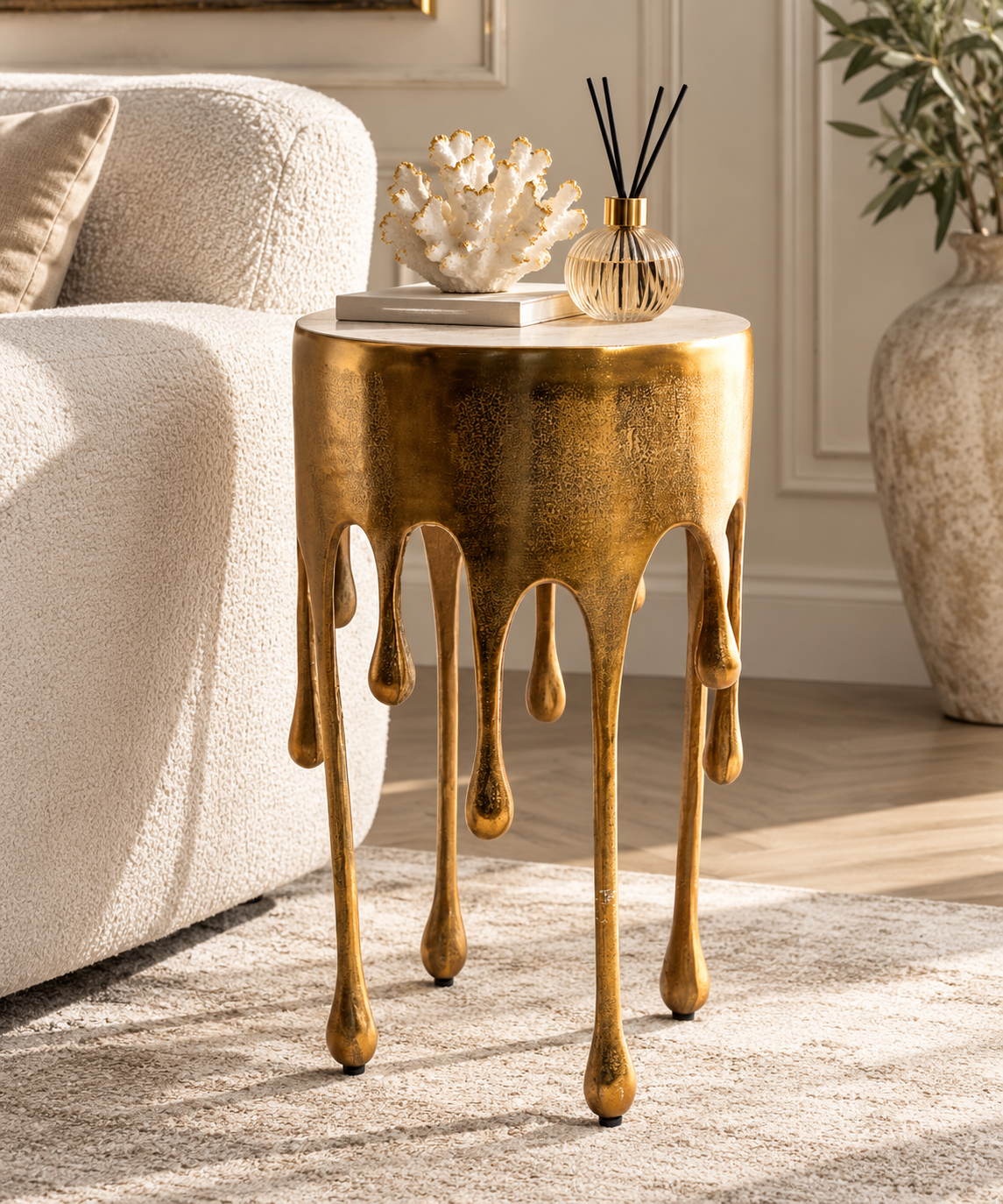Luxury Antique Gold Drip Side Table – Sculptural Statement Furniture