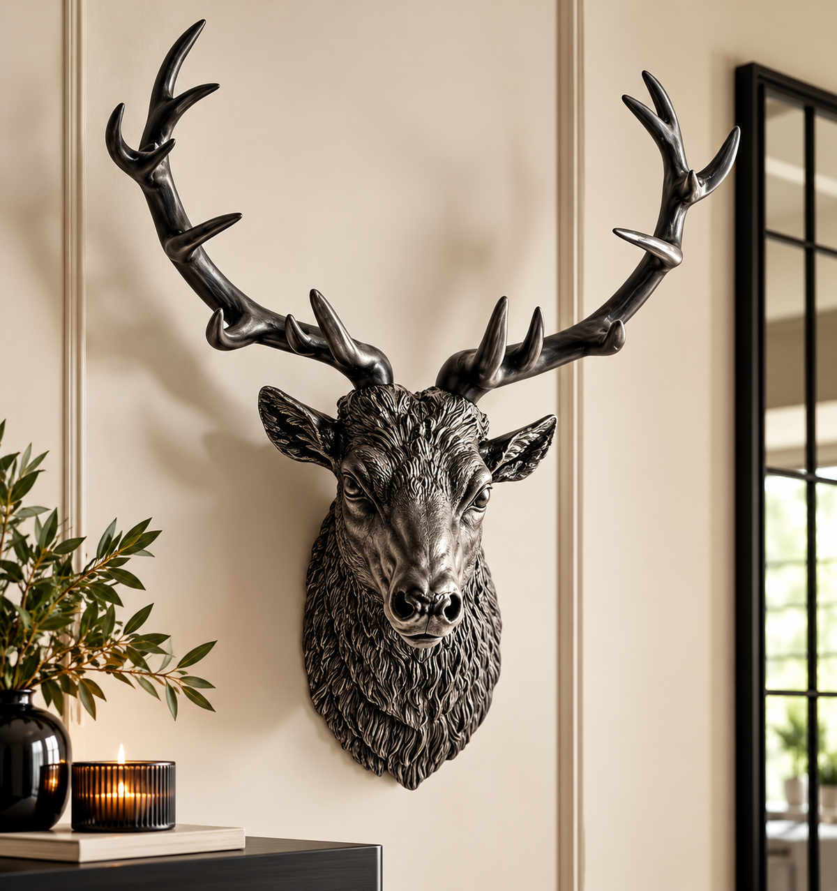 Large Black Stag Head Wall Sculpture – Statement Animal Wall Decor